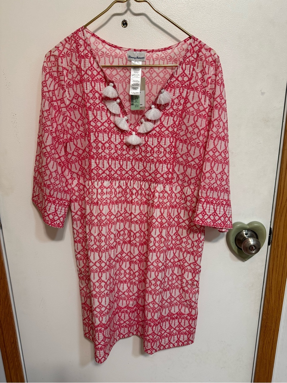 Tommy Bahama Pink White Tassel Cotton Swim Cover Up Tunic Size Small NWT